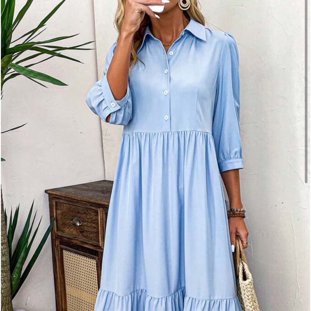 Blue 3/4 sleeve maxi dress